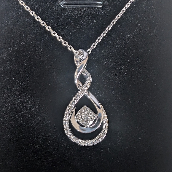 Sterling Silver Diamond Pendant Infinity Necklace - Picture 2 of 4